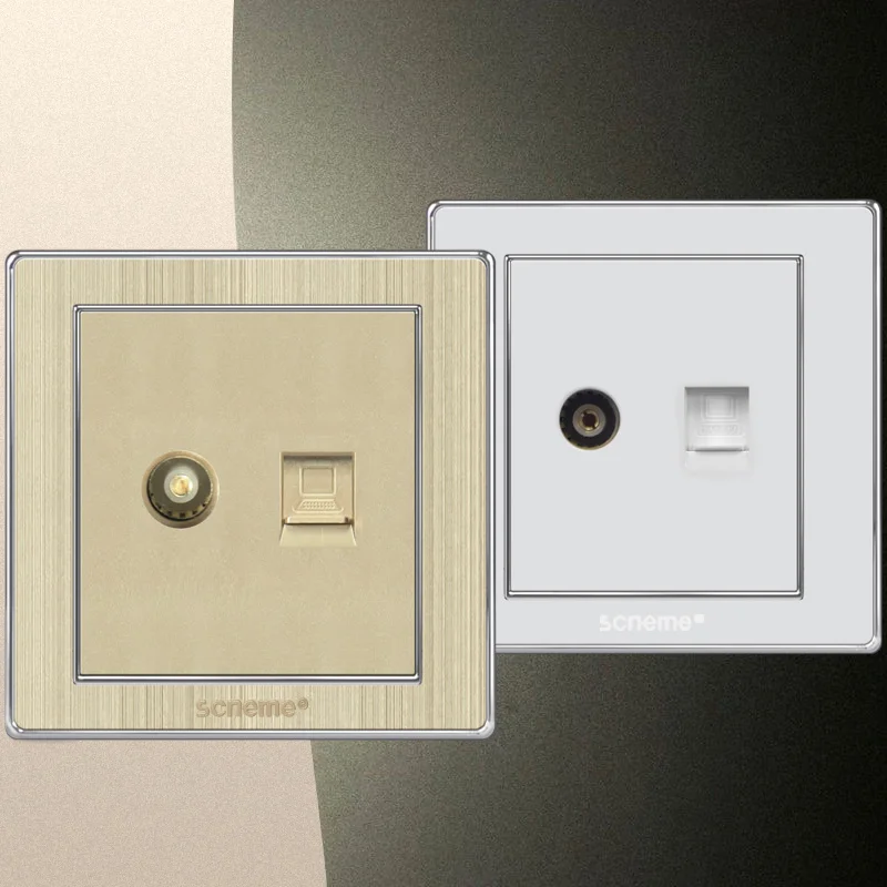 Computer and Television wall Socket, White / gold 86 type panel, PC