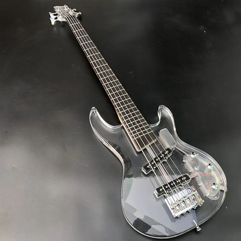 White LED Acrylic 5 String bass guitar White Transparent Pickguard