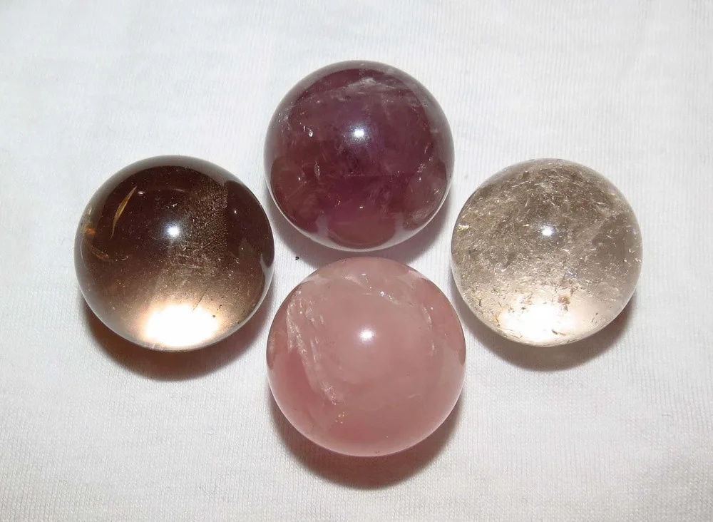 

WW 06192 4pc CRYSTAL BALLS polished SMOKY CLEAR AMETHYST & ROSE QUARTZ