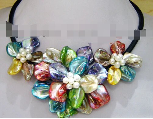 

Pretty Multicolor Baroque Shell Flower&Pearl Necklace AAA style Fine Noble real Natural free shipping ##a #a