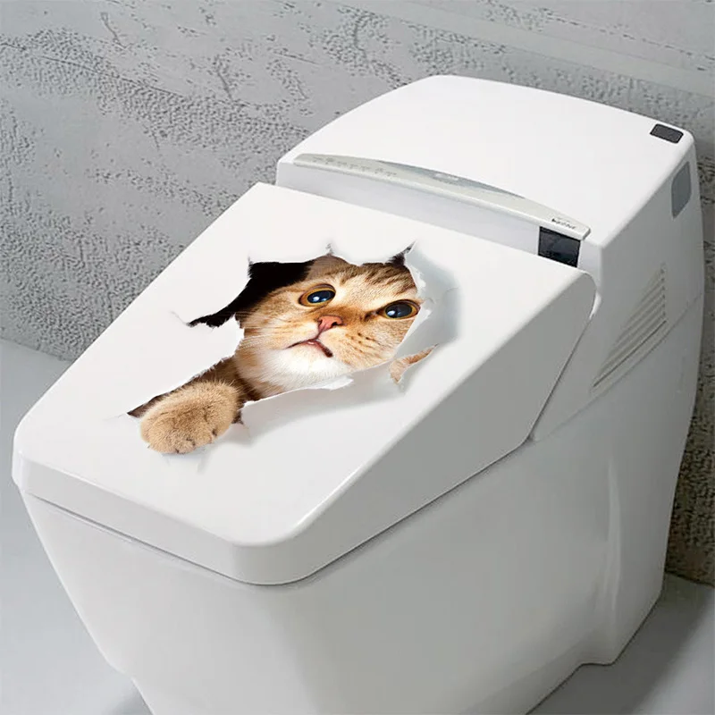 PVC 3D cute cat toilet stickers on the toilet seat creative decoration animal stickers on the wall refrige door bathroom decals  (20)
