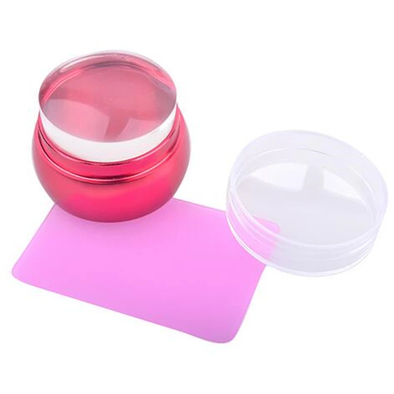 

New design 3.5cm clear jelly transparent nail stamper,red metal chess design nail art stamper stamping with scraper