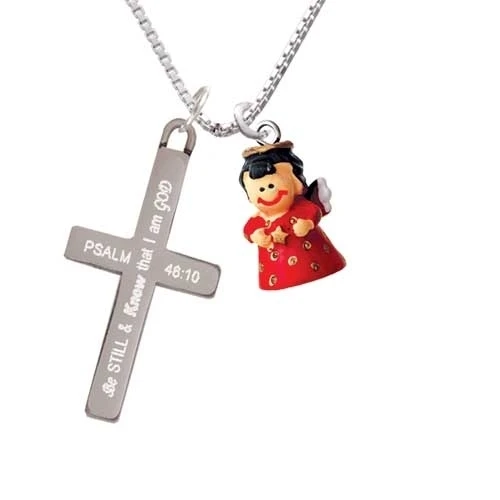 Resin Red Angel Holding Star - Be Still and Know - Cross Necklace (1)
