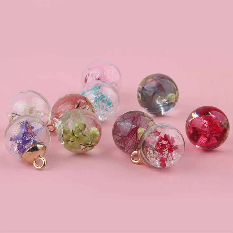 

New style 20pcs/lot color natural flowers core decoration glass rounds balls shape fashion beads diy jewelry earrings pendants