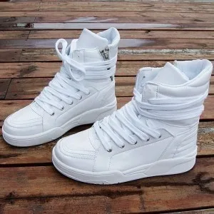 

2016 PU Leather Solid Lacing Men Martin Boots Casual Hig-top Flats Men Shoes Fashion Hip-hop Shoes Men Size 39-44