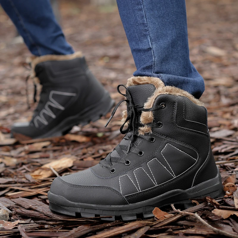 

Large size 11 12 Super with fur Men Winter Boots keep warm Waterproof flats snow Boots 2018 New Men's Ankle loafers shoes w4