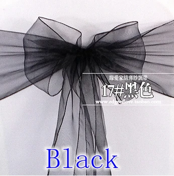 

Black color Organza sash chair sash crystal sash wedding party hotel show decoration shimmer shiny bow tie chair band