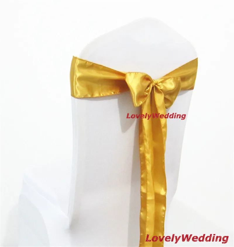 Wholesale 100pcs 9cmX220cm Gold Satin wedding banquet Chair Sashes Bows