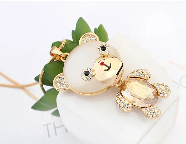 Новинка 2018 милое длинное колье Swarovski с кристаллом медведя цепочка золотого цвета