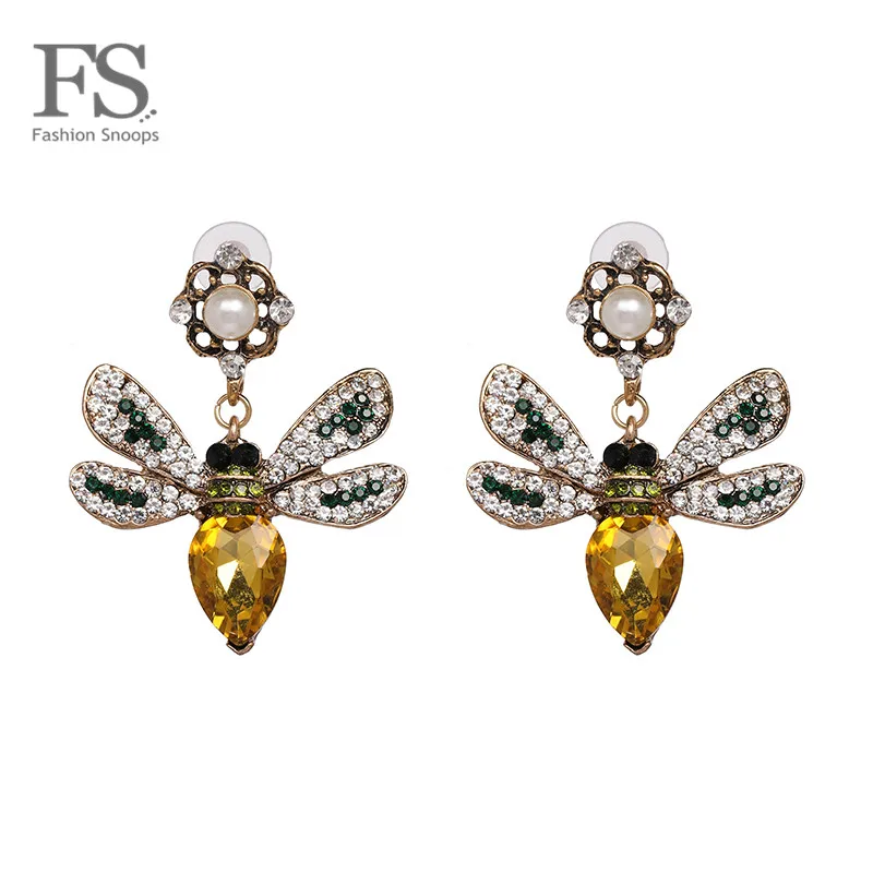 

FASHIONSNOOPS Hot Sale Shiny Rhinestone Earrings Lovely Yellow Bee Animal Drop Earrings for Women Fashion Jewelry Gift Bijoux