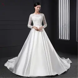 SL028 Белый vestido де noiva кружева Свадебное Платье Бисероплетение Полный рукава Принцесса Свадебное Платье 2016