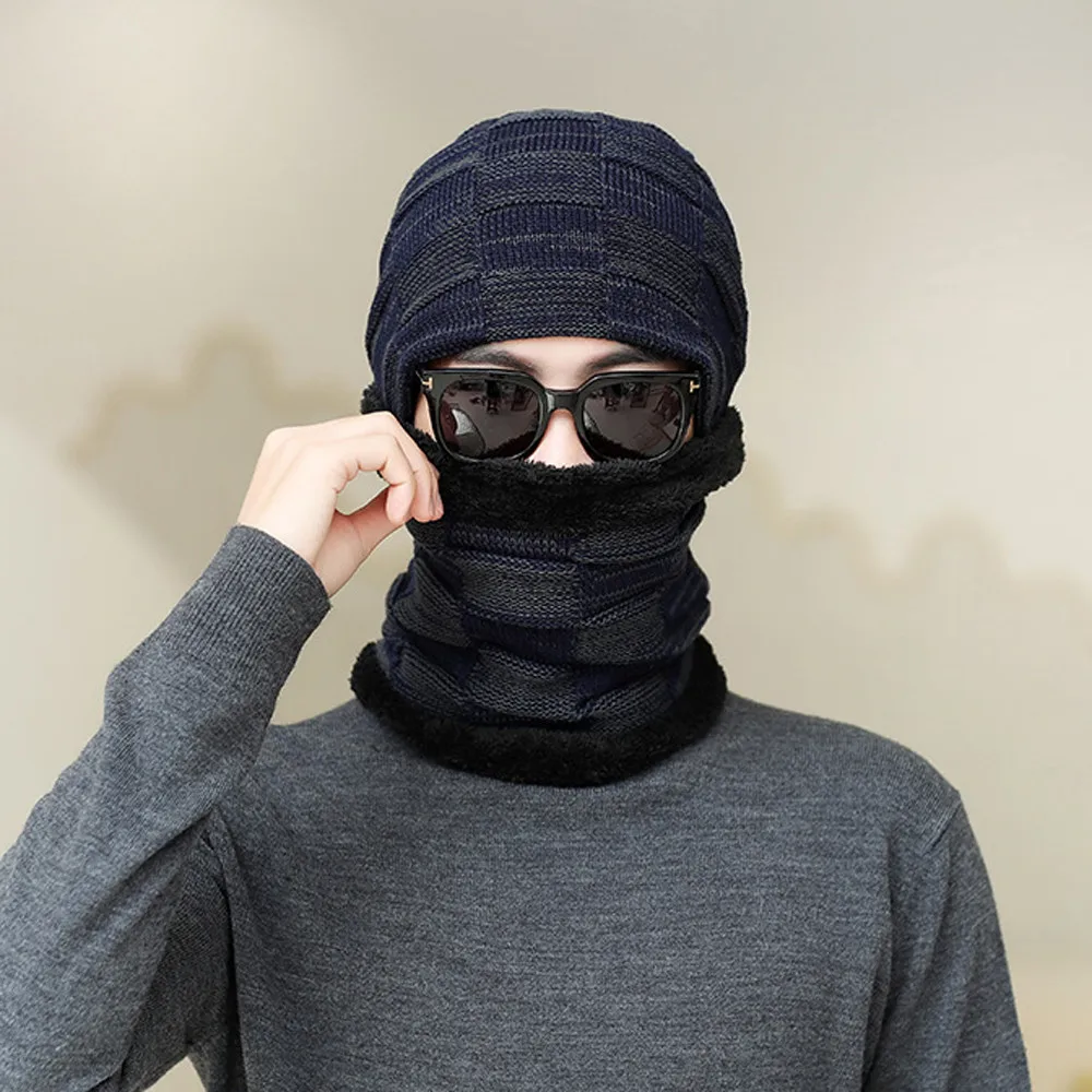 2 шт. Для мужчин Для женщин зима теплая вязаная шапка+ шарф Утепленная одежда комплект