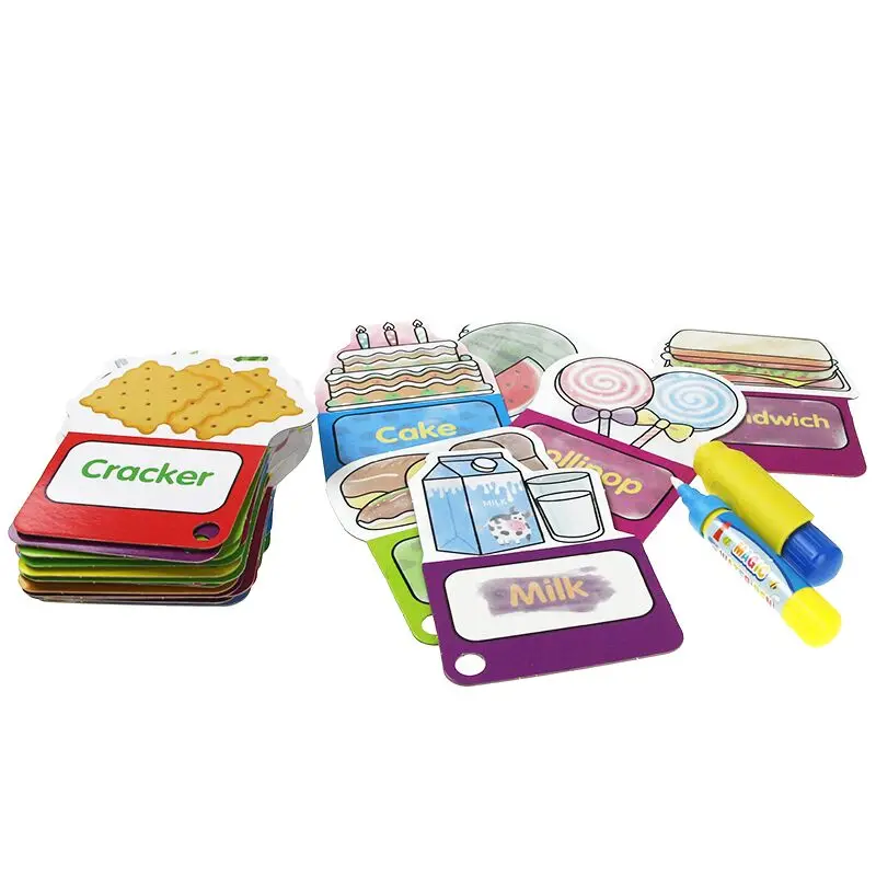 30 шт./компл. Волшебная водная карточка для рисования, Детские слитные карточки, Цветовая панель с 2 ручками, детская живопись, игрушка, каракули, карта> - Цвет: Delicious Food Cards