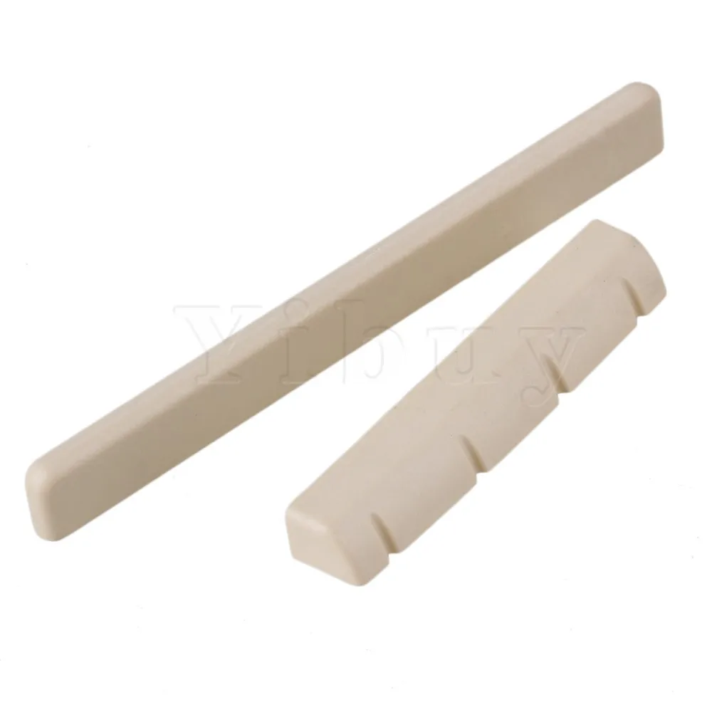 Yibuy Beige 38x7x5 Slotted Nut & 62x7x3mm Bridge Saddle for Ukulele