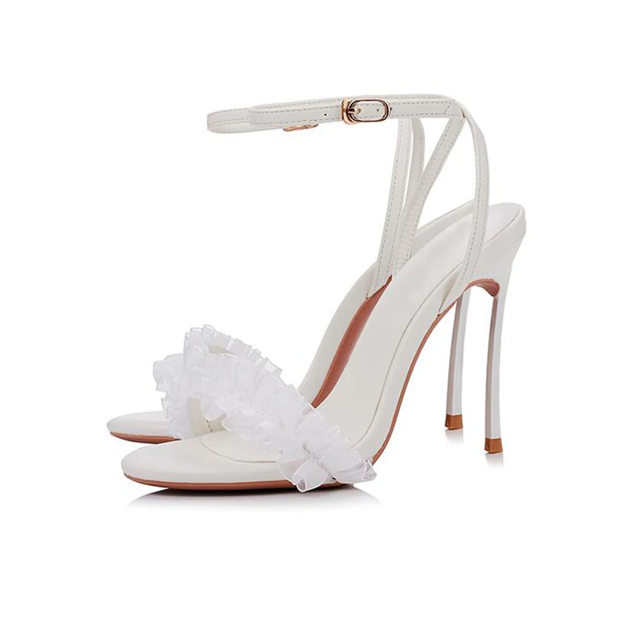 Cheville Talons Boucle Hauts Plissée white Chaussures De Rufflers Black Mince Sexy Heel 10cm Sangle À Heel S'habillent Dames Prova Femmes Sandales Soirée Conception Perfetto ABxY7Awq8P