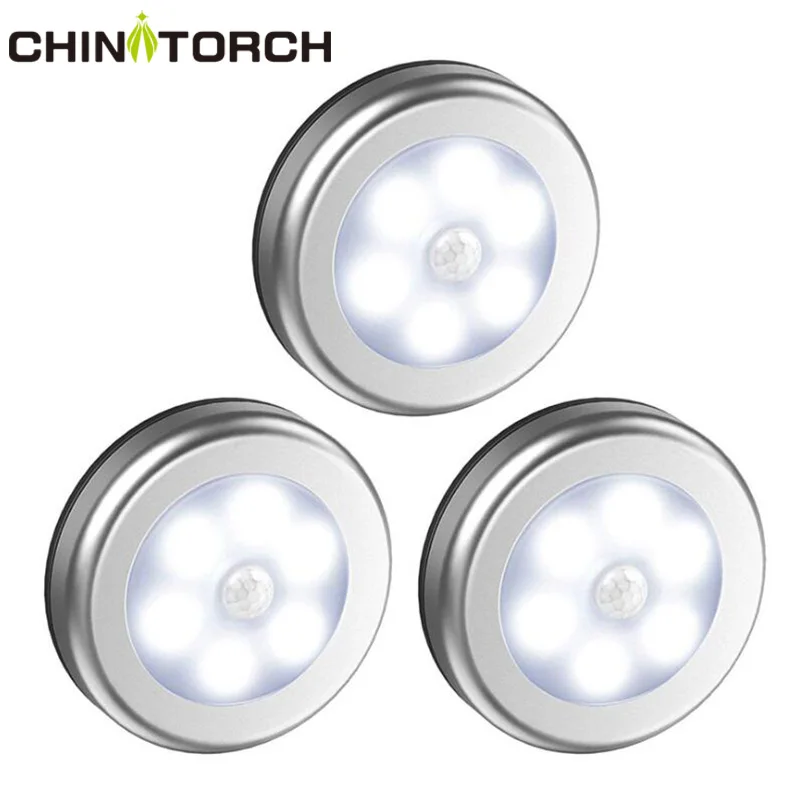 

1/3 PCS Motion Sensor Night Light AAA Battery-Powered LED Night Lights 6 LED Wireless Magnetic Wall Lamps For Hallway, Bathroom