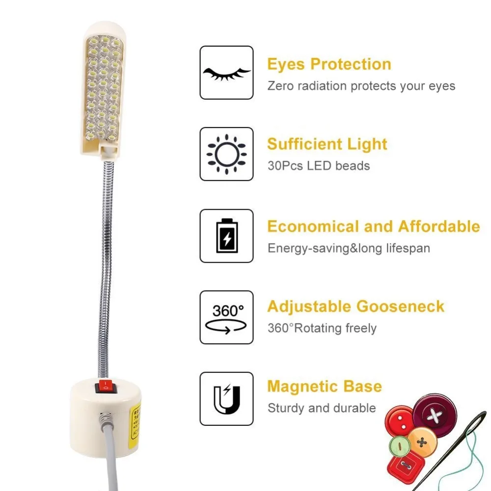 30 светодиодный s светодиодная подсветка для швейной машины Рабочая гусиная лампа с магнитным основанием, AC110-250V промышленная швейная машина лампа