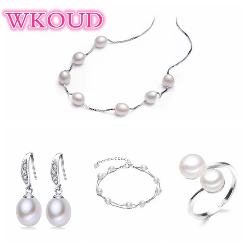 

Real freshwater pearl jewelry set women natural pearl sets 925 sterling silver Wedding jewelry for women 4-X3-E6