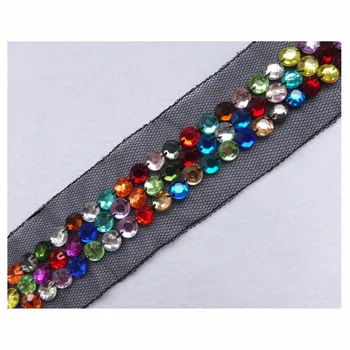 

Free Shipping 1yard x New Blue/Red/Purple/Green Acrylic Stoned Beaded Lace Applique Trims Costume Dancing Dress Decorating TBT70