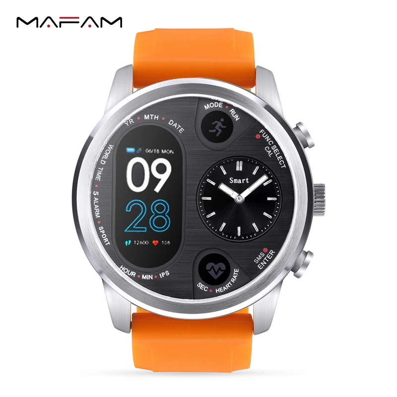 

MAFAM Dual Time Zone Smart Watch Blood Oxygen Fitness Tracker Pedometor IP68 Waterproof Camera Heart Rate Monitor Smartwatch