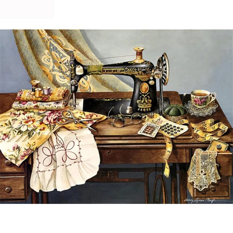 

GLymg Needlework 5d Diy Diamond Painting Curtain Sewing Machine Paint With Diamonds Full Drill Diamond Embroidery Home Decor