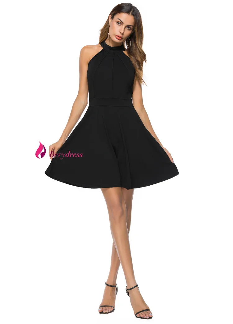 halter neck black party dress