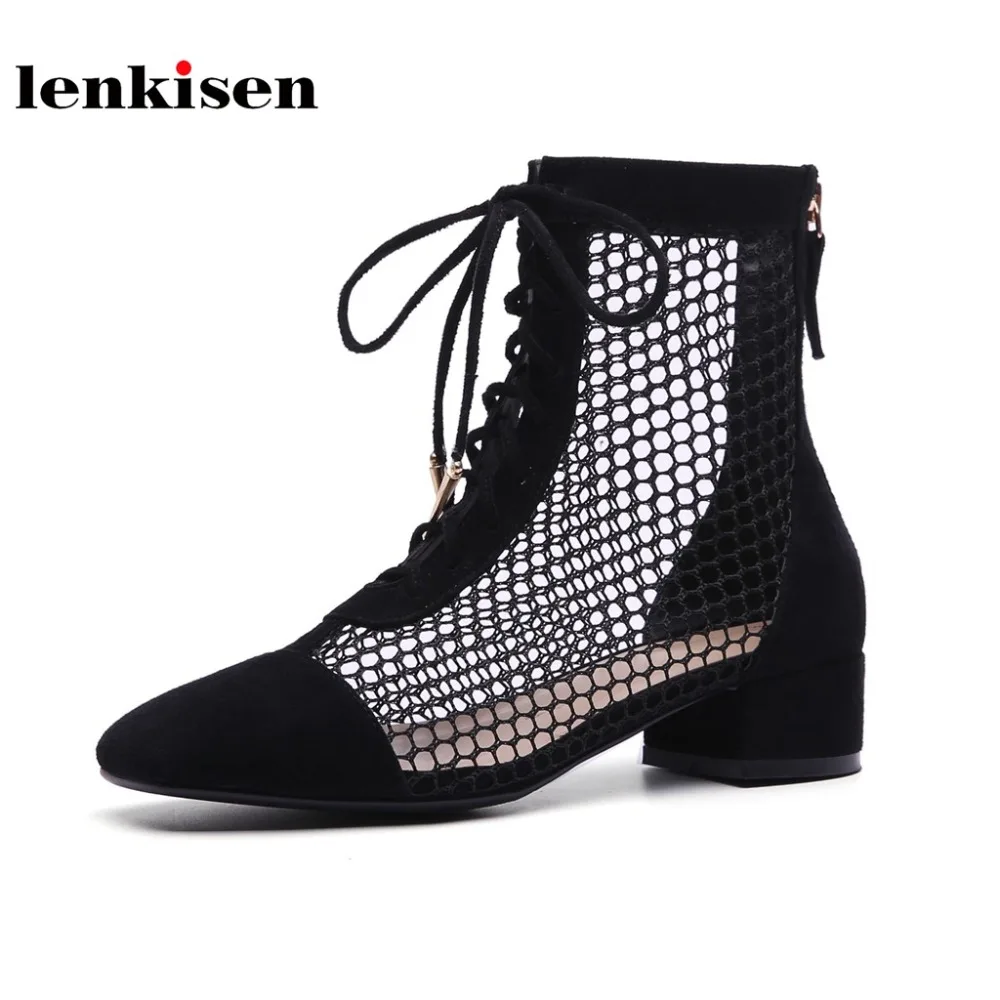 

Lenkisen two choices style square toe high boots tube causal motorcycle shoes solid features concise breathable summer boots L91