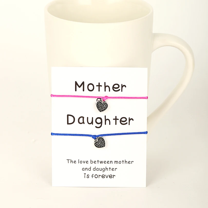 VEKNO Antique Silver Heart Mom and Daughter Bracelet Anniversary Wedding Red String Adjustable Rope Paired Couple Bracelets Set VEKNO Antique Silver Heart Mom and Daughter Bracelet Anniversary Wedding Red String Adjustable Rope Paired Couple Bracelets Set