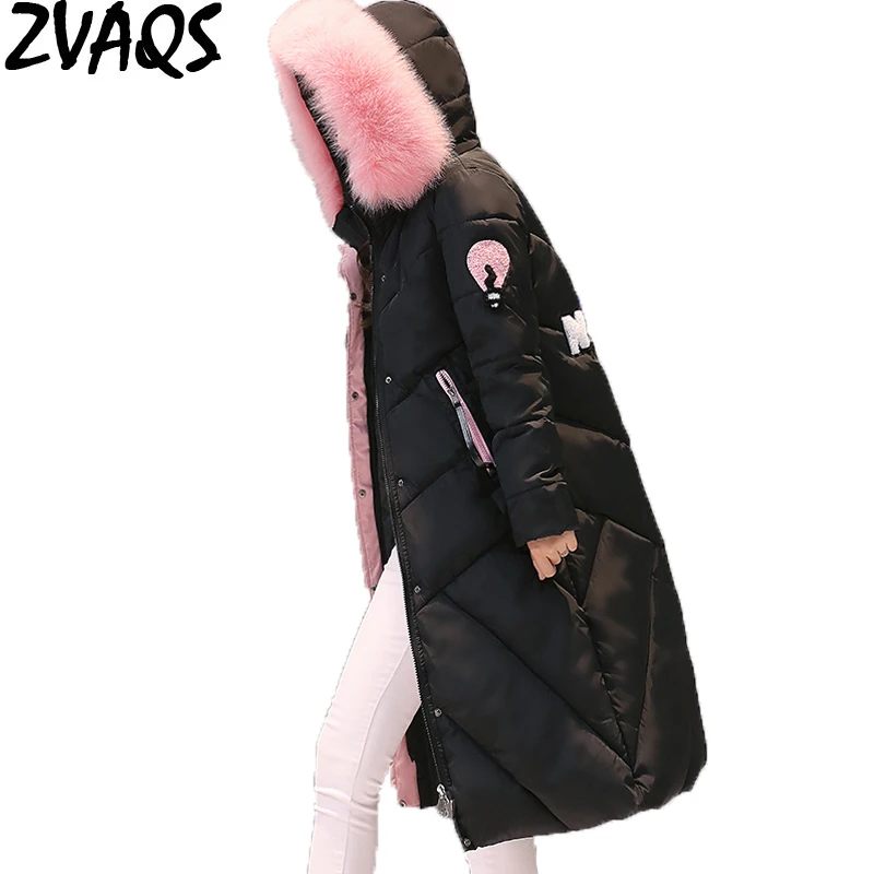 

ZVAQS Plus Size 3XL Women's Winter Jacket Fur Collar Hooded Thick Warm Long Parka For Women Female Cute Cotton Padded Coat ST272