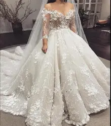 2019 Новый Воротник Sheer Jewel Свадебные платья с 3D Цветочные аппликации Прозрачные Свадебные платья индивидуального пошива сделано для невест