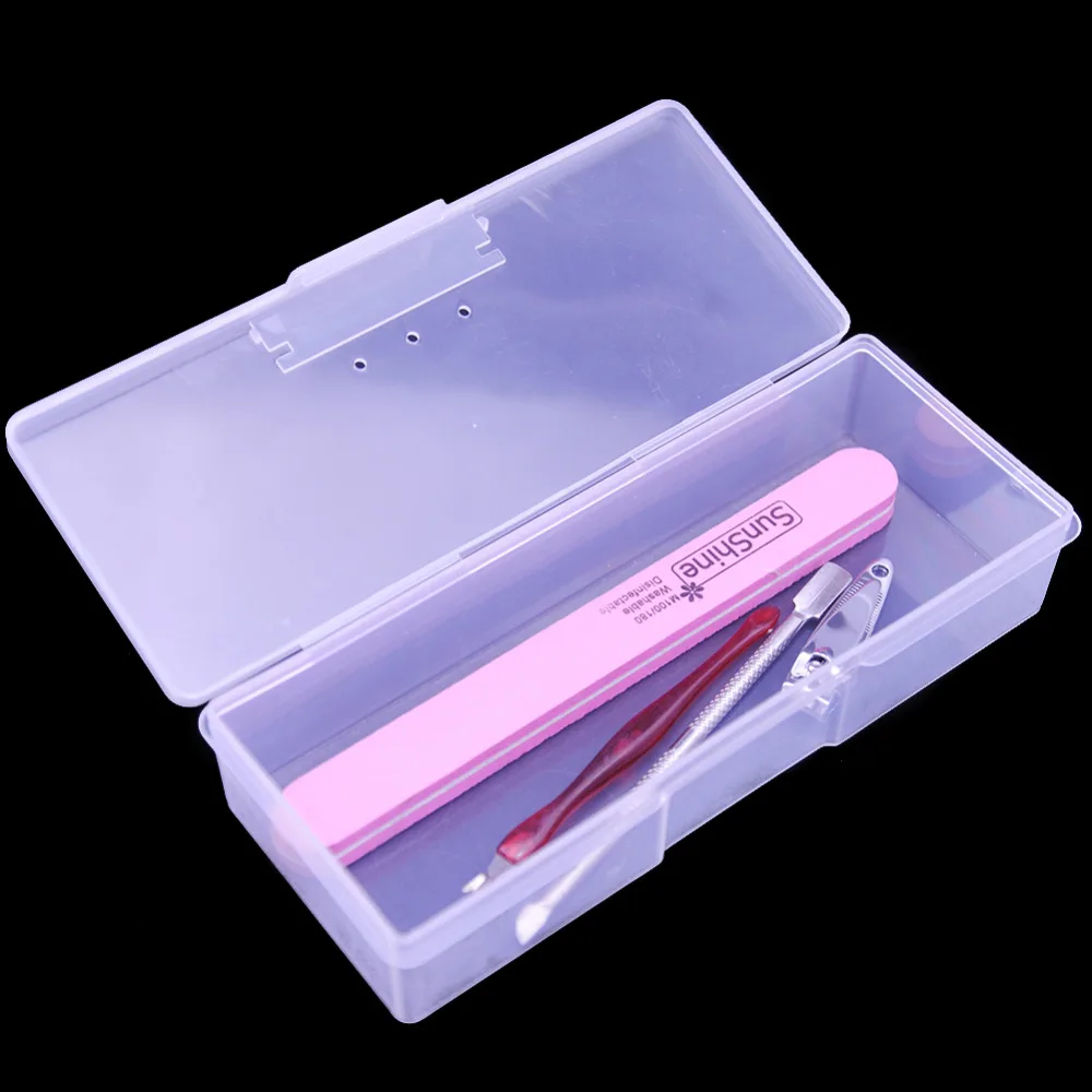 

1Pcs Rectangle Nail Storage Box White Pink Plastic Empty Tweezers Clippers Nails Brush Cuticle Pusher Nail Art Tool