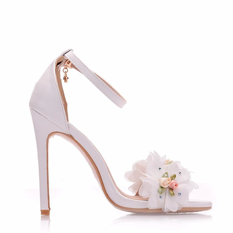 Цена, цветы для декора, летние модельные туфли, белые свадебные босоножки для невесты, 4 дюйма, туфли на высоком каблуке для выпускного вечера, туфли с открытым носком