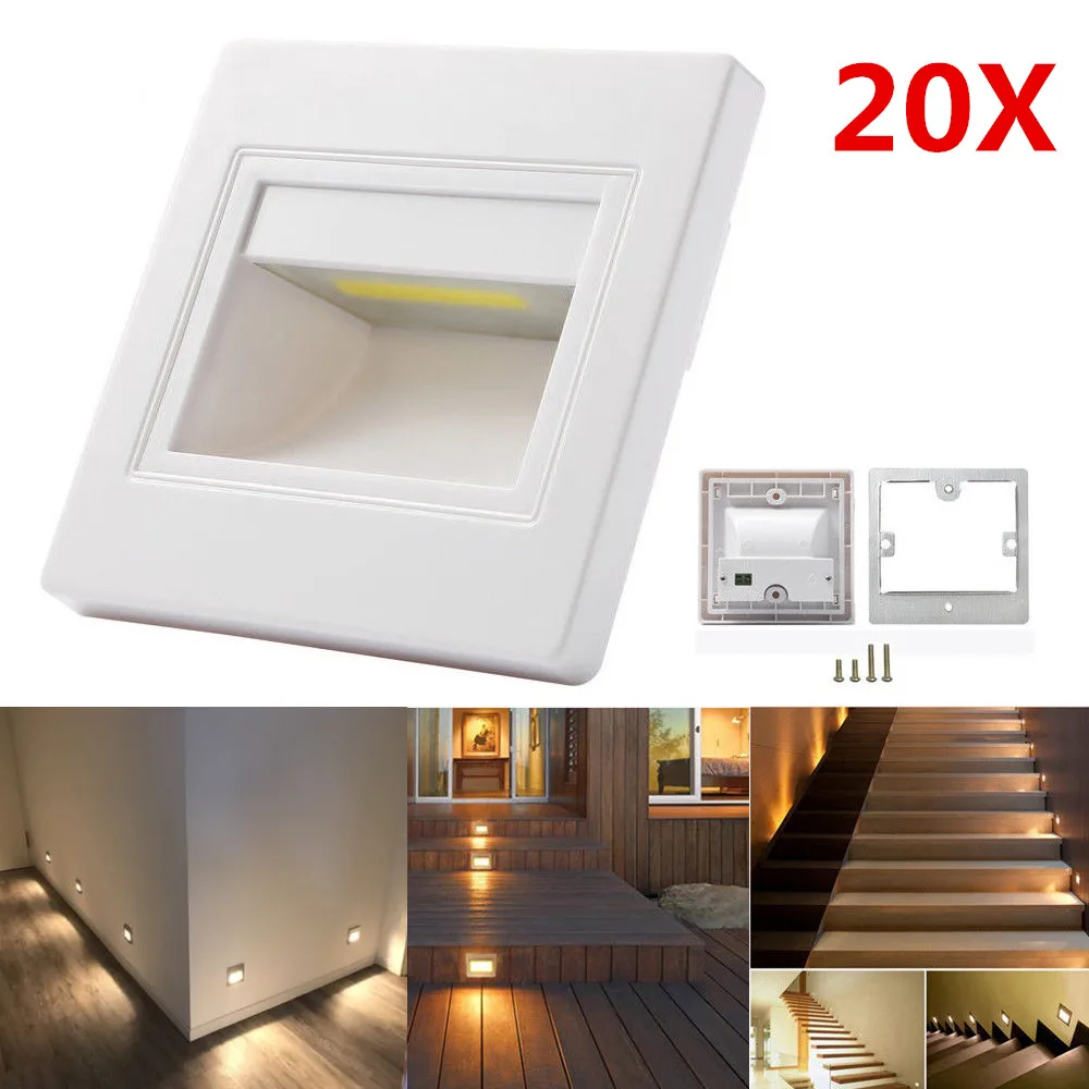 

20 Packs Warm White 2.5W LED Wall Plinth Recessed Stair Step Hall Corridor Lamp Corner Lights Night Lights White Cover