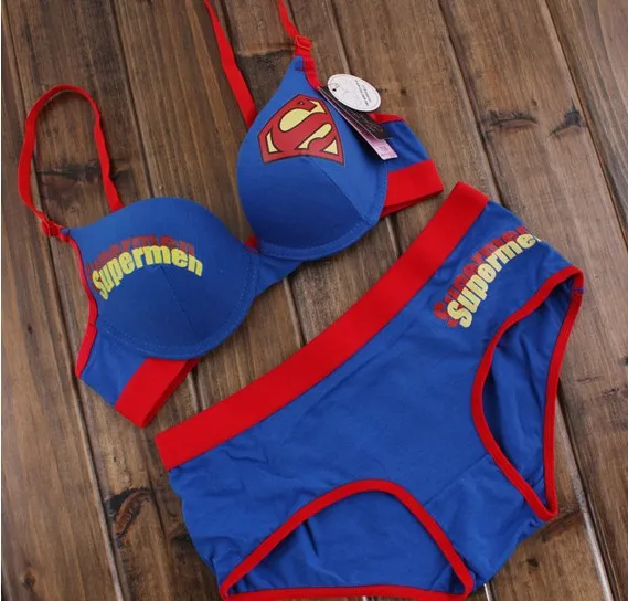 Free shipping Cute Japanese bra and panty sets superman sports bra
