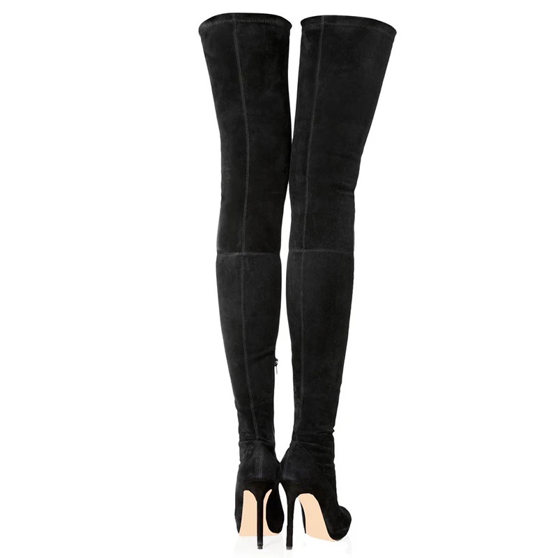 Women Black Thigh High Boots Woman Long Stretch Suede Over the Knee Boots Ladies Round Toe Platform High Heel Winter Shoes