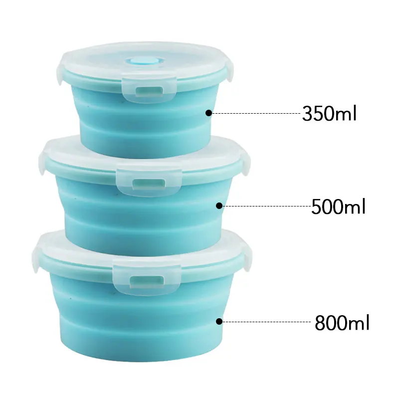 Myvit Силиконовый складной Ланч-бокс Bento, контейнер для хранения еды, микроволновая посуда, портативная Бытовая уличная коробка для еды - Цвет: 3 SET BLUE