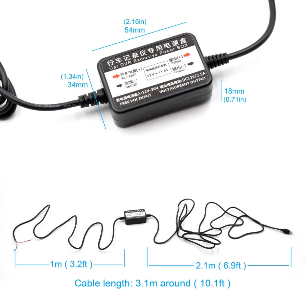 XCGaoon автомобильное зарядное устройство DC преобразователь модуль 12 В 24 В до 12 В 2.0A с 3,5 мм портом подходит для радаров, DVR камера длина кабеля 3,1 м