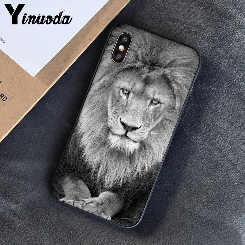 Yinuoda Lion tiger Модный милый животный черный чехол для телефона чехол для Apple iPhone 8 7 6 6S Plus X XS MAX 5 5S SE XR чехлы