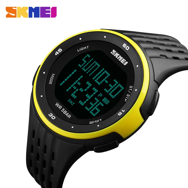 SKMEI 1219 Men Digital Watch LED Display Waterproof Male Wristwatches Chronograph Calendar Alarm Sport Watches Relogio Masculino - Цвет: Цвет: желтый