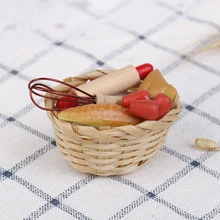 Кукольный домик Миниатюрный инструмент для еды хлеб тост Хот-Дог Корзина столовая пекарня кондитерские изделия Кухня бамбуковая ткань глина ролевые игры игрушка