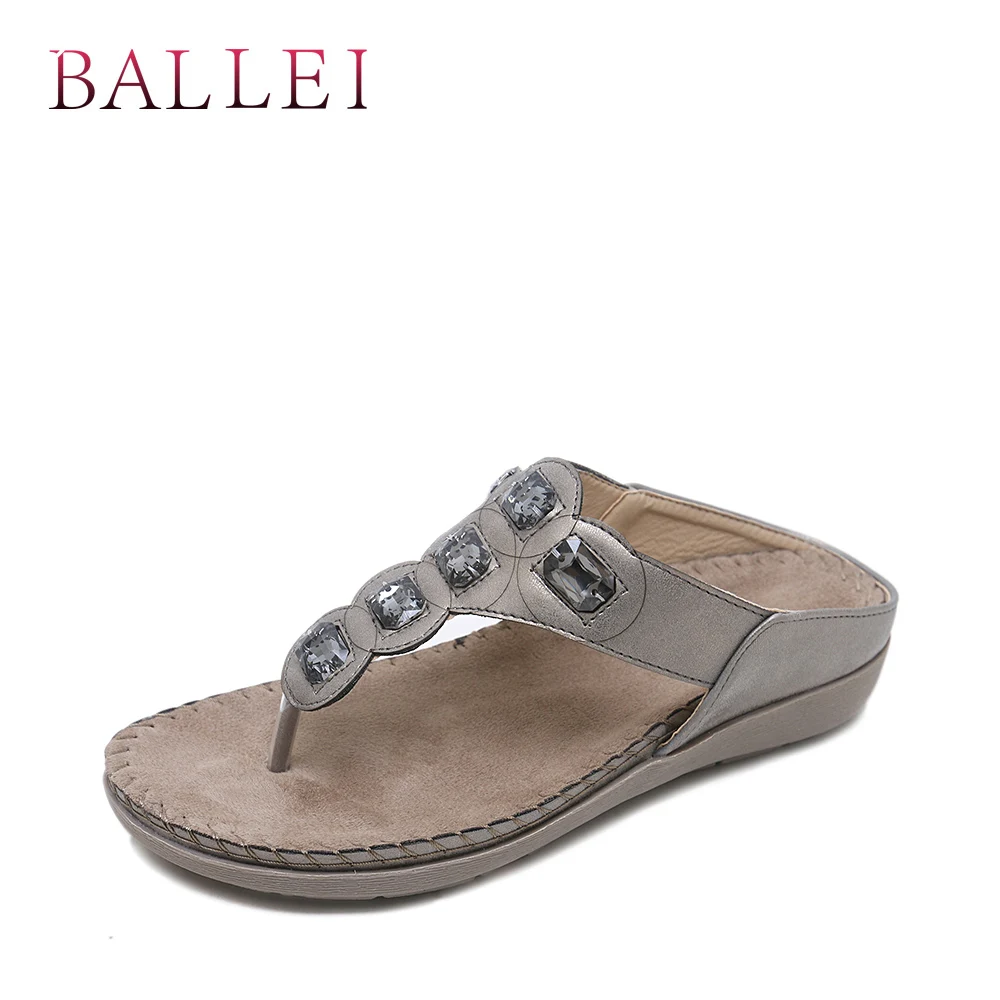 

BALLE Vintage Woman Summer Sandals High Quality PU National Style Comfortable Low Heel Shoes Elegant Soft Casual Lady Sandal S55
