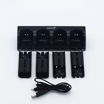 

High quality Black 4x Rechargeable Battery + Quad 4 Charger Dock Station Kit for Wii Remote Controller Drop Shipping!