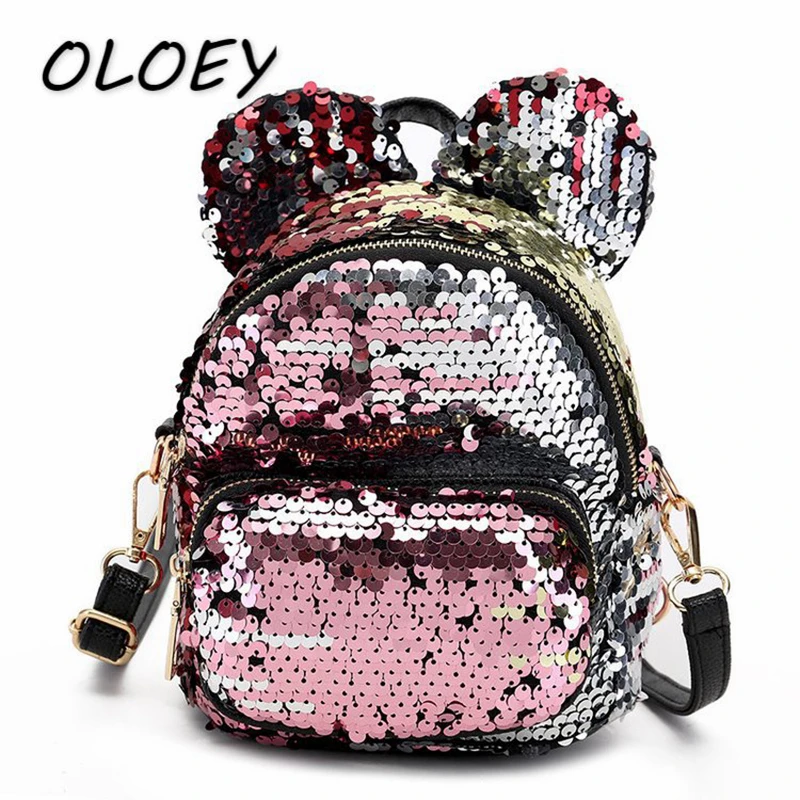

Mini Women Backpacks School Bags for Girls Princess Bling PU+Sequins Backpacks New Sequin Backpack Women Girls Zipper Travel#