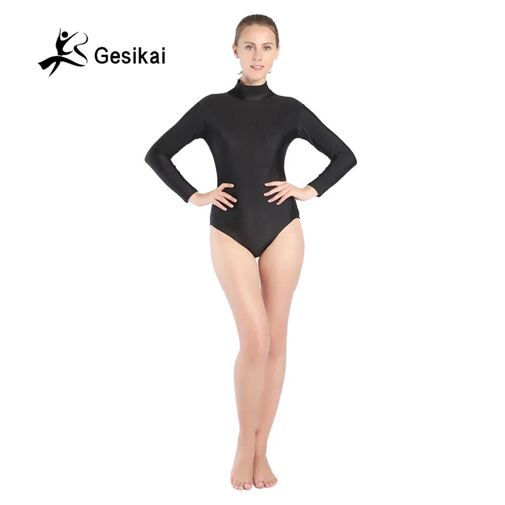 

Women's Sexy Turtleneck Ballet Pratice Leotards Long Sleeves Spandex Lycra Yoga Zentai Leotards Womens Fitness Leotards