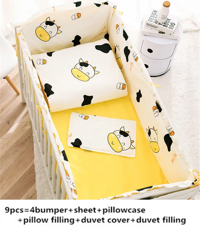 6 9pcs Cama Infantil Cow Cotton Baby Cot Bedding Set For Boys