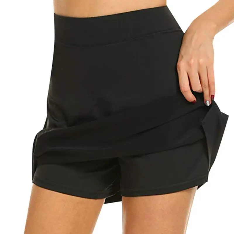 

Women High Waist Active Athletic Skort Side Slit Solid Color Running Tennis Golf Sports A-Line Mini Skirt With Underneath Shorts