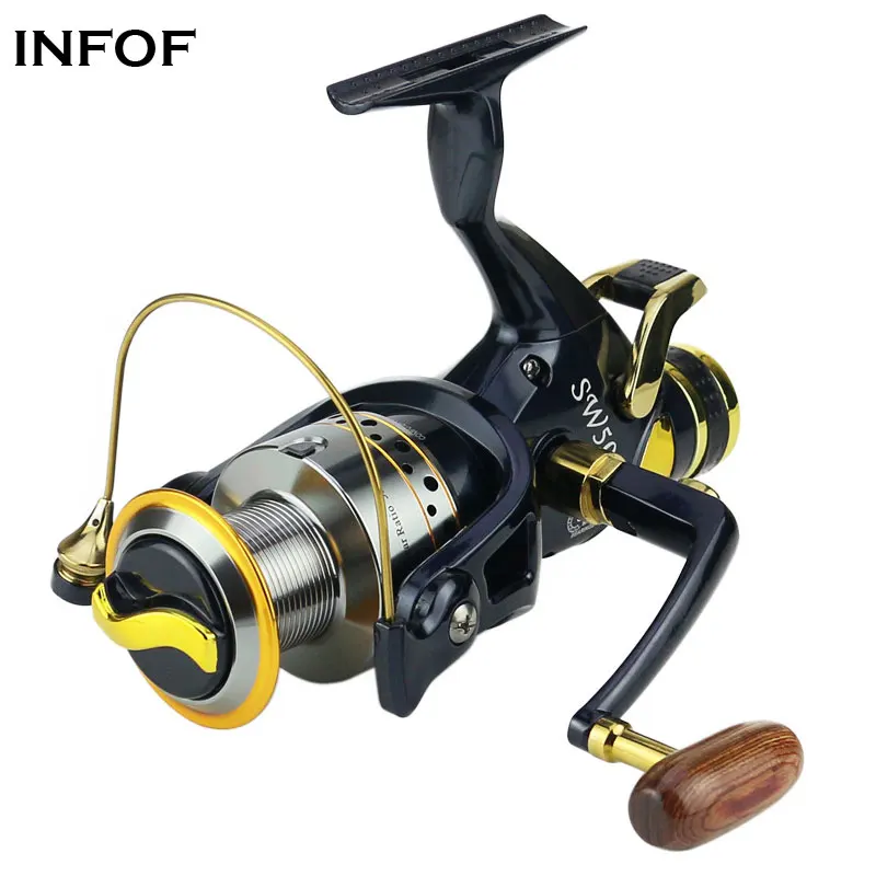 

INFOF SW Fishing Spinning Reel with Front Rear Drag 5.2:1 9+1BB 5000/6000 Trolling Carp Reel Metal Spoon Double Brake