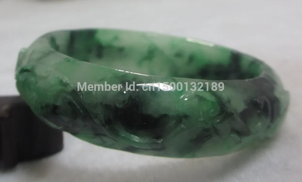 

xd 001938 BEAUTIFUL CHINA EMERALD CARVING GREEN BLACK GREEN JADE GEMS BANGLE 57MM (A0502)