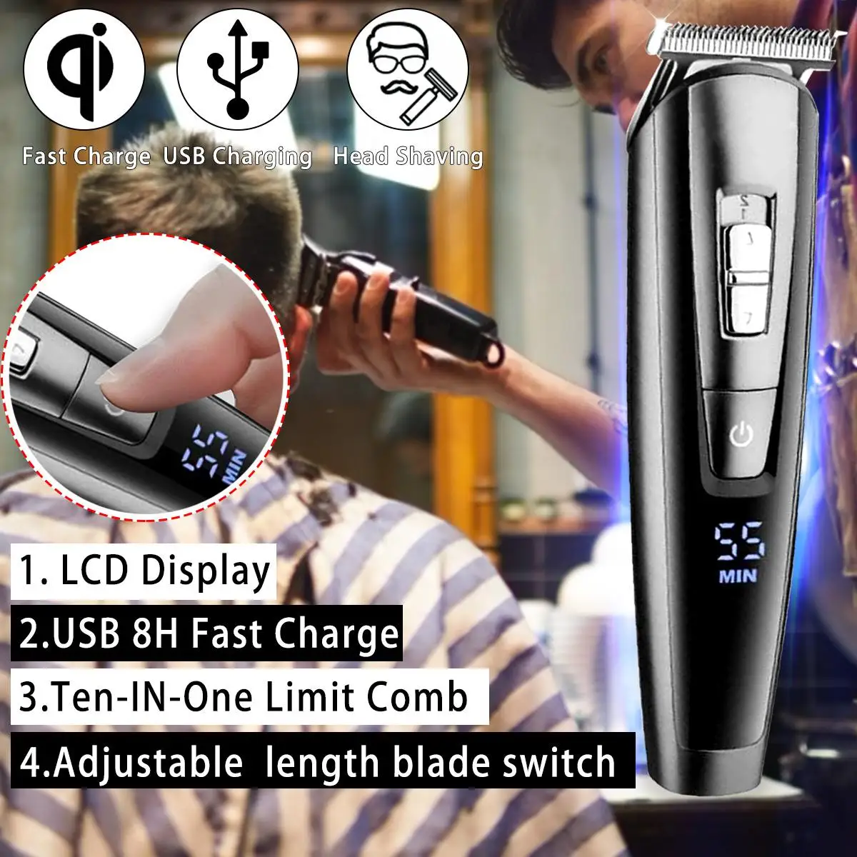 

Powerful Digital Hair Trimmer 10 IN 1 Professional Fast Charging Hair Clipper Trimmer For Head Hair /Ear / Nose / Eyebrow Gifts