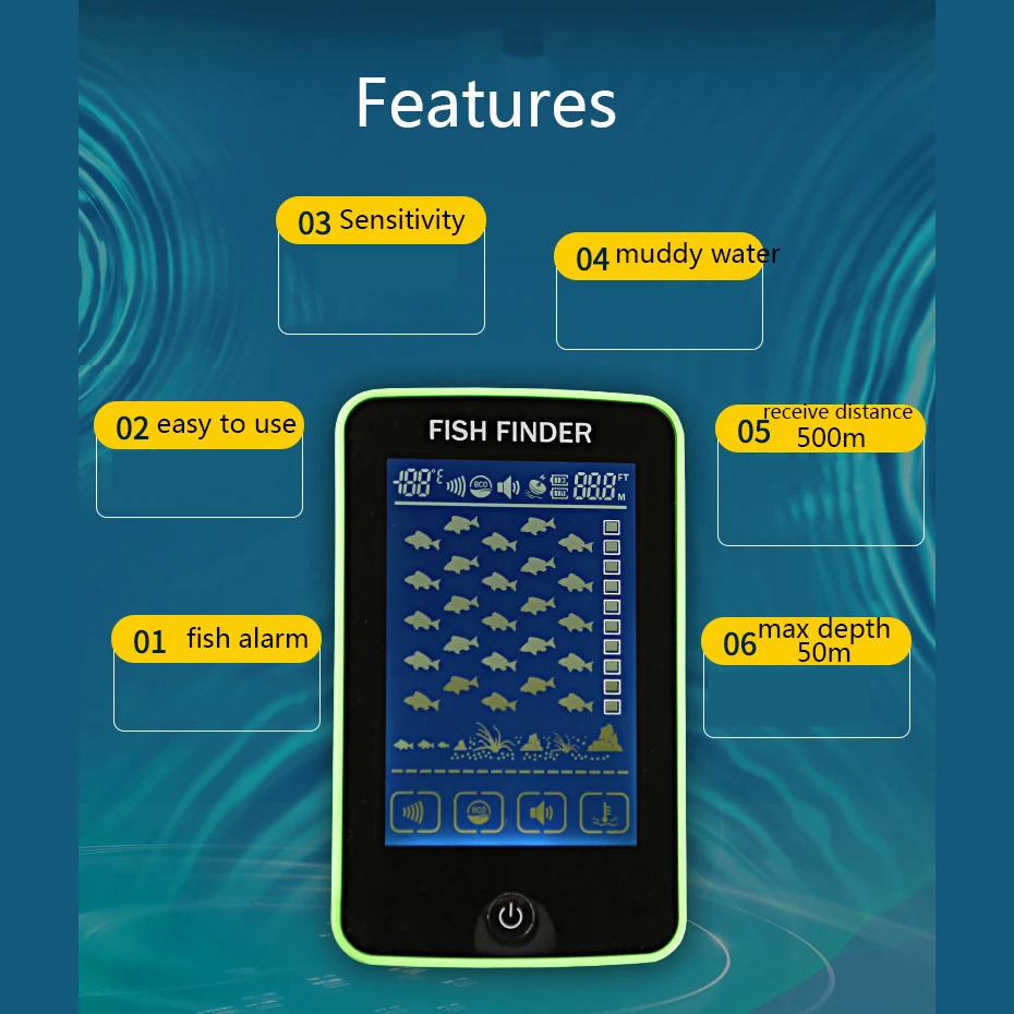 Сенсорный экран 500 метров беспроводной рыболокатор гидролокатор датчик глубины эхолот перезаряжаемый аккумулятор